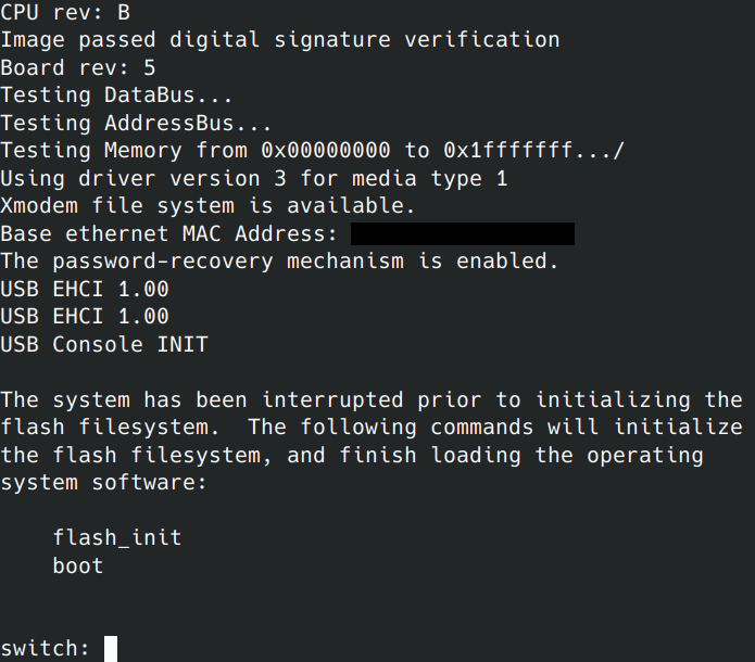 Switch bootup process interrupt